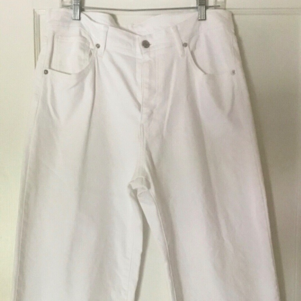 NWOT Levis Cropped Wide Leg Raw Hem White Cotton/Elastane Stretch Jeans 32 Waist
